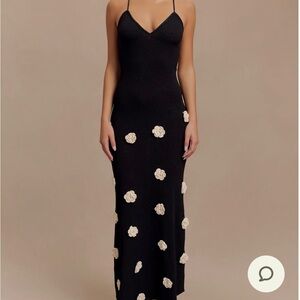 NWT MESHKI Suki Knit Maxi Dress With Flowers - Black/White